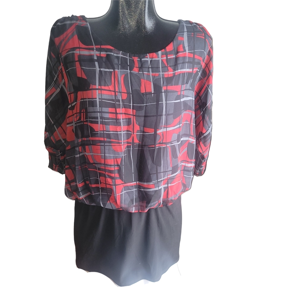 Studio Mode Vintage 90's Red and Black Geometric Pattern Mini Dress L